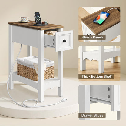 HOOBRO Farmhouse Narrow End Table with Storage Drawer, for Living Room