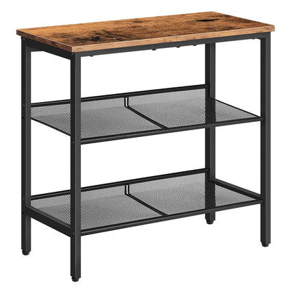 HOOBRO Retro Brown Three-Tier Narrow Side Table with Two Adjustable Flat Shelves
