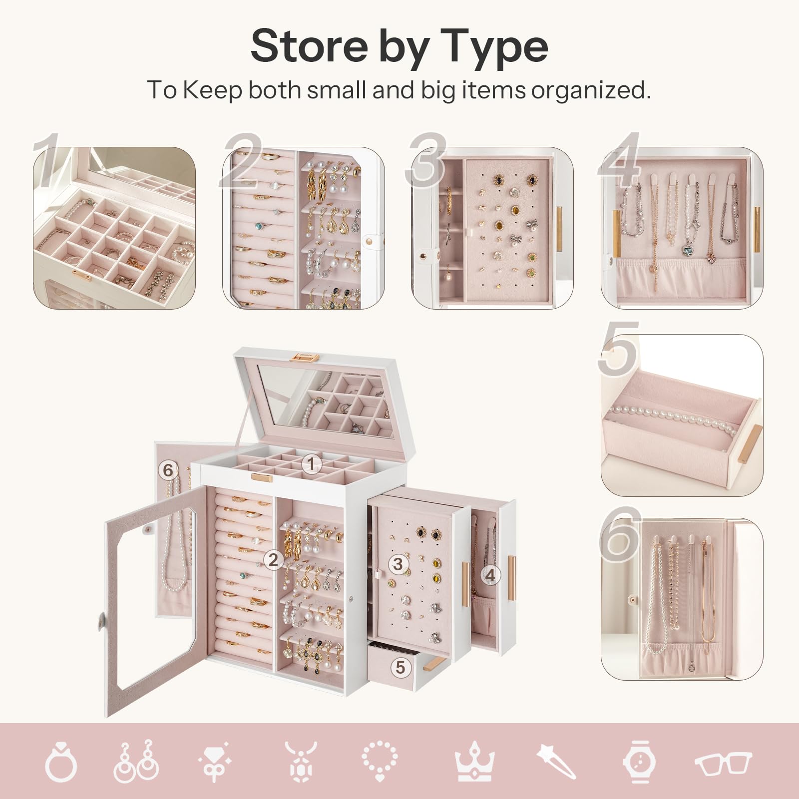 HOOBRO Jewelry Organizer Box with Mirror