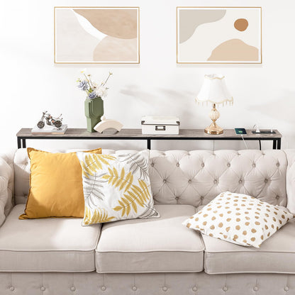 HOOBRO Greige 70.9-inch Narrow Console Table with Charging Station & Two Power Outlets & USB Port