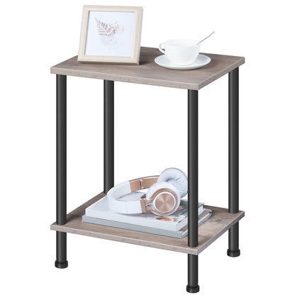 HOOBRO Greige Small Side Table with Double-Layer Storage Shelf