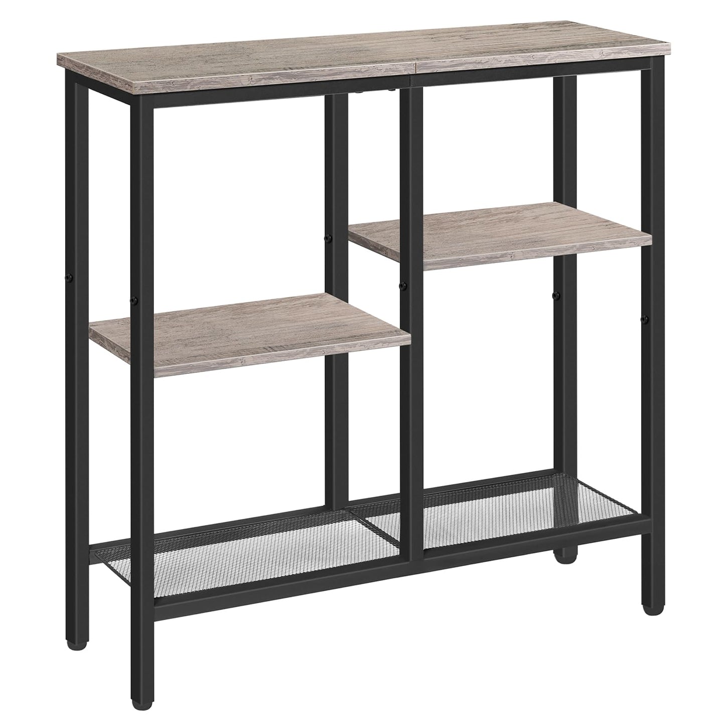 HOOBRO Greige Four-Tier Industrial Style Adjustable Leg Narrow Entryway Table with Metal Mesh Frame
