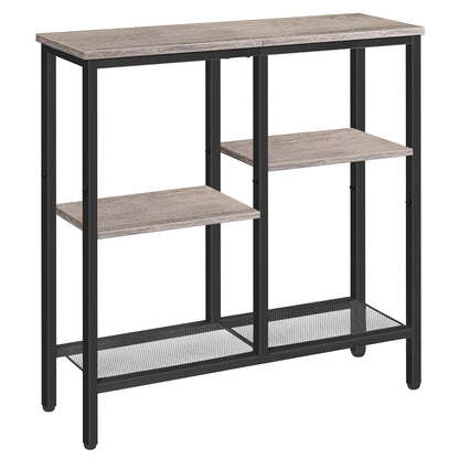 HOOBRO Greige Four-Tier Industrial Style Adjustable Leg Narrow Entryway Table with Metal Mesh Frame