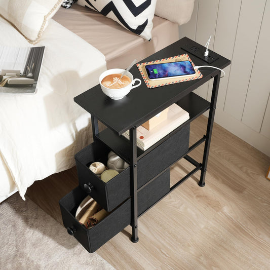 HOOBRO End Table with Charging Station & Drawers