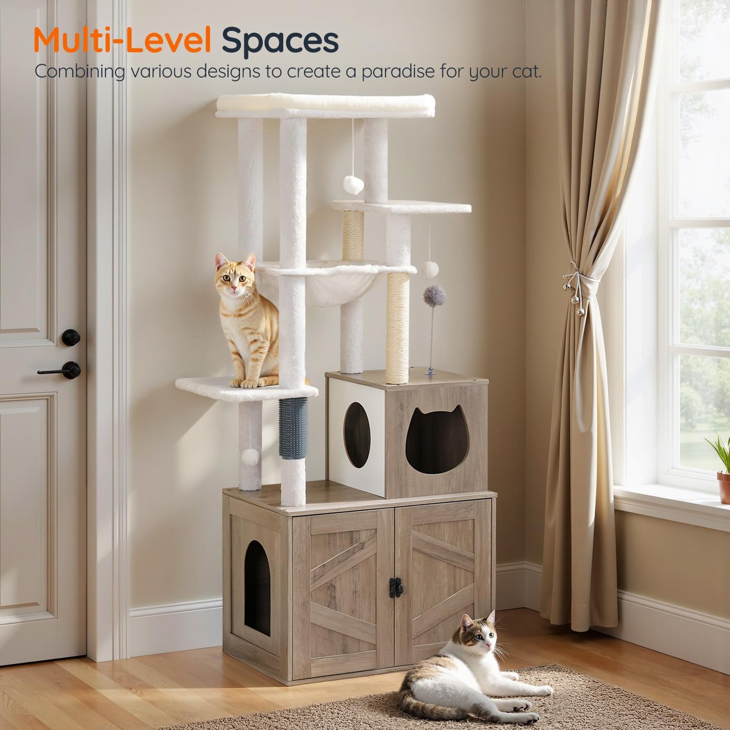 HOOBRO Cat Tree with Hidden Litter Box Enclosure & Sisal Posts