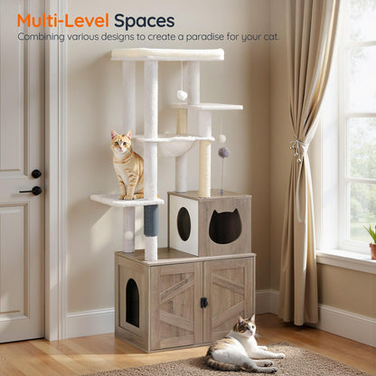 HOOBRO Cat Tree with Hidden Litter Box Enclosure & Sisal Posts