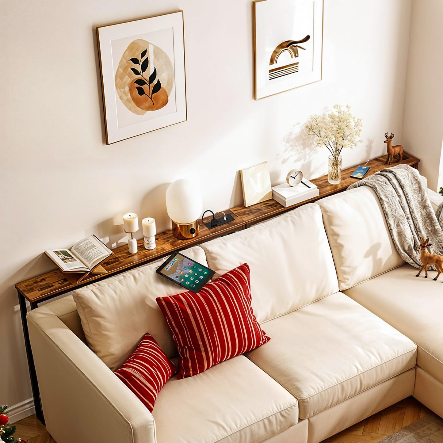 HOOBRO Retro Brown 47.2-inch Narrow Console Sofa Table with Power Outlet