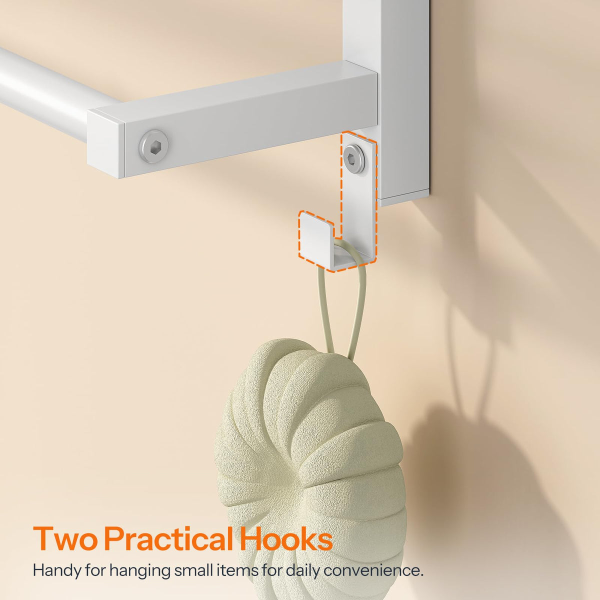 HOOBRO 23.8" Towel Rack for Bathroom, 3 Tier Towel Shelf with Tower Bars, Bathroom Storage Organizer for Towels and Toiletries, Towel Holder Wall Mounted with 2 Hooks, White WT08LB01