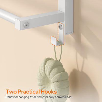 HOOBRO 23.8" Towel Rack for Bathroom, 3 Tier Towel Shelf with Tower Bars, Bathroom Storage Organizer for Towels and Toiletries, Towel Holder Wall Mounted with 2 Hooks, White WT08LB01