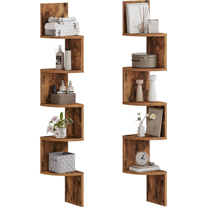 HOOBRO Retro Brown 5-Tier Wall-Mounted Corner Shelf /2PICS