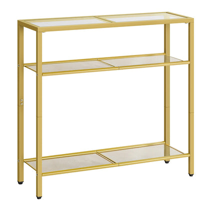 HOOBRO 29.5-inch Gold Triple Tempered Glass Narrow Console Table