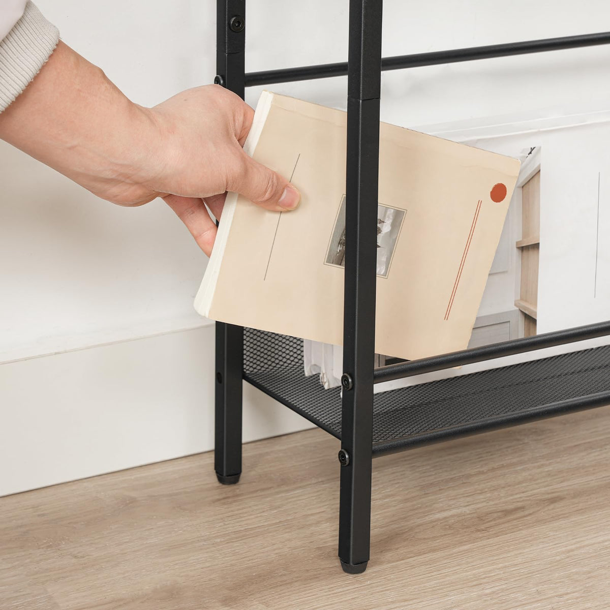 HOOBRO Small Narrow Side Table with Charging Station, Skinny End Table for Small Spaces, Slim Nightstand with USB Ports Outlet, Sofa Beside Table with Storage Shelf, Charcoal Black BC102UBZ01