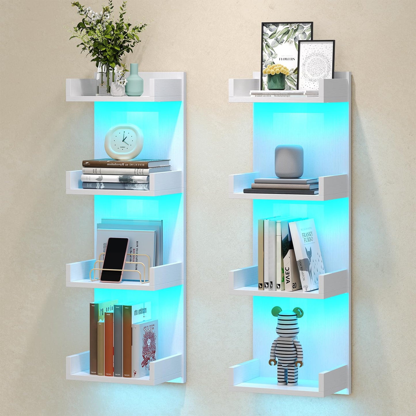 HOOBRO 4-Tier Floating Wall Shelves with LED Lights
