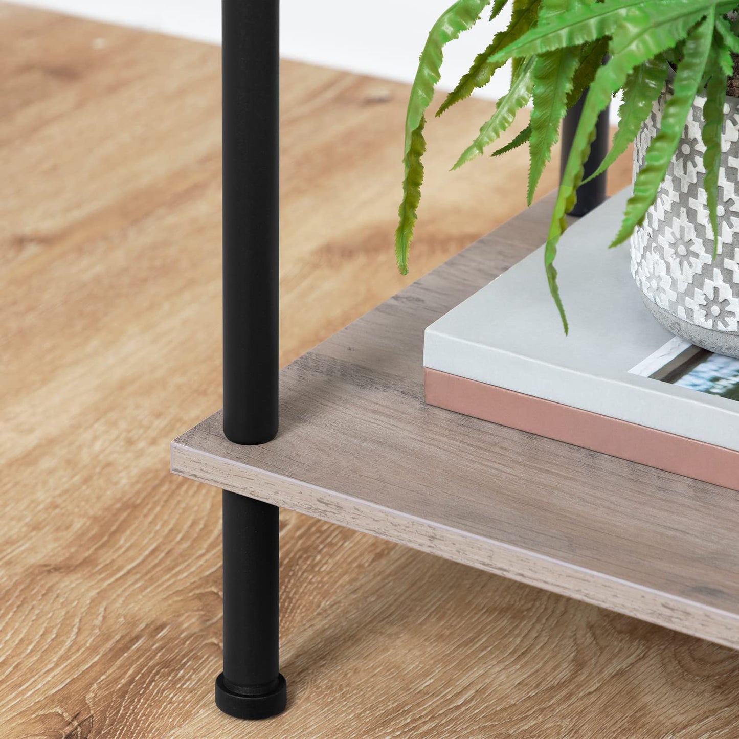 HOOBRO Greige Small Side Table with Double-Layer Storage Shelf
