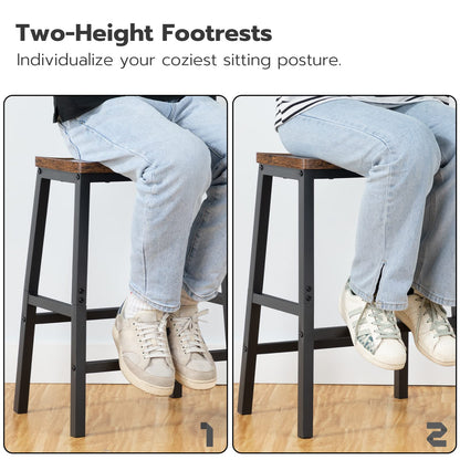 HOOBRO Retro Brown Kitchen Bar Stool with Footrest / 2 PICS