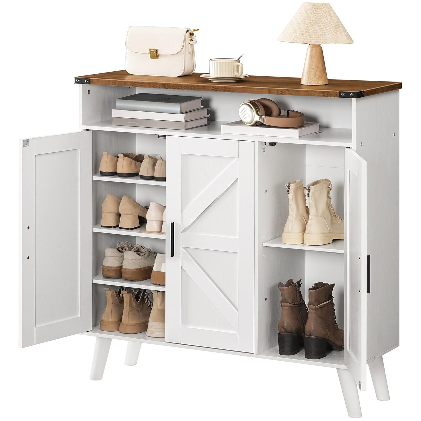 HOOBRO Entryway Wooden Shoe Storage Cabinet with 3 Doors for Entryway