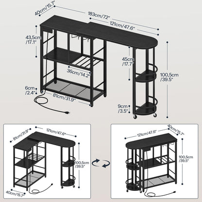 HOOBRO 3-Tier L-Shaped Corner Bar Table with Charging Station