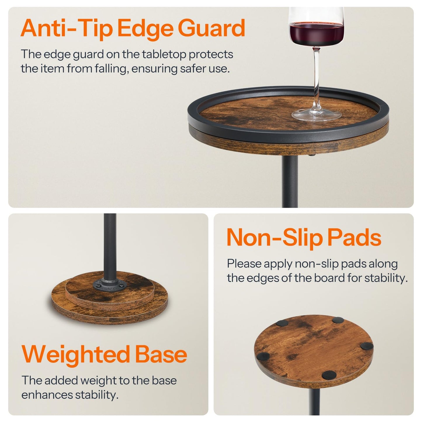 HOOBRO Retro Brown Small Round Coffee Side Table