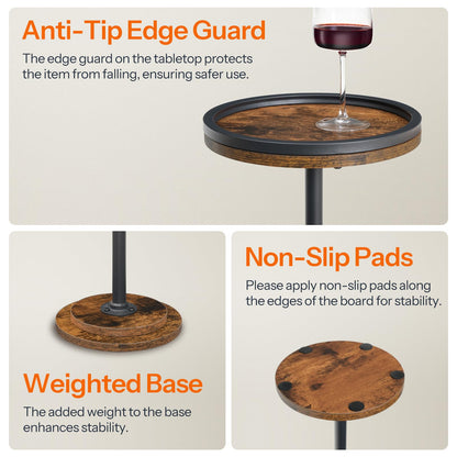 HOOBRO Retro Brown Small Round Coffee Side Table