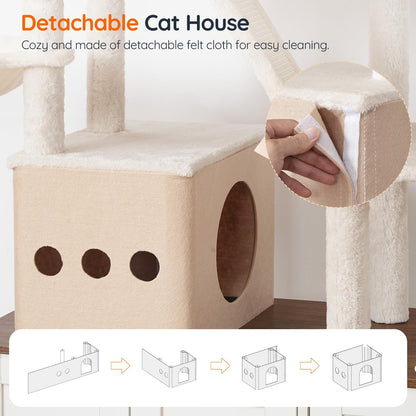 HOOBRO Double Litter Box Enclosure with Cat Tree & Bed & Hammock