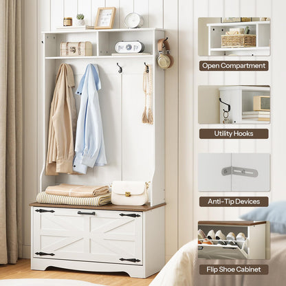 HOOBRO Hallway Coat Rack with Coat Rack Bench & Shoe Cabinet & Flip-Top Drawers