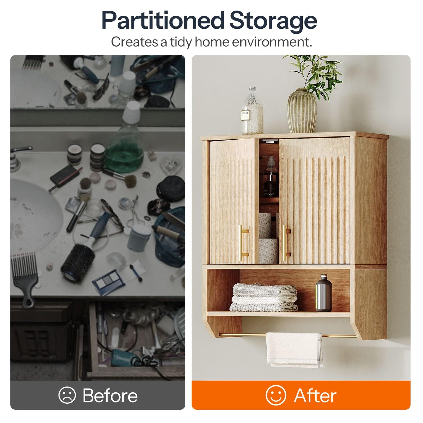 HOOBRO Farmhouse Fluted Bathroom Wall Cabinet & Medicine Cabinet