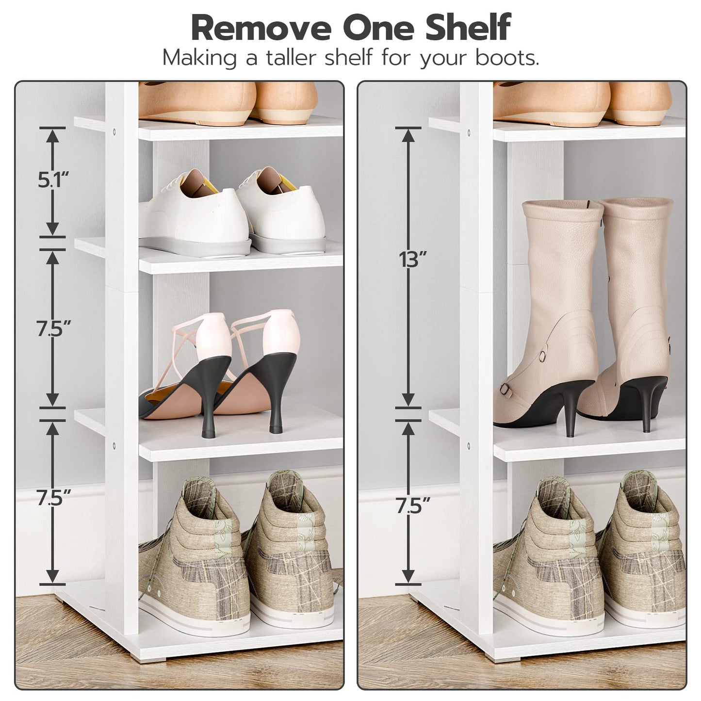 HOOBRO Wooden 8-Tiers Vertical Shoe Rack