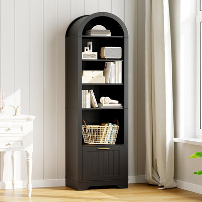 HOOBRO 6-Tier Wooden Arched Bookcase with File Drawers & Adjustable Shelves