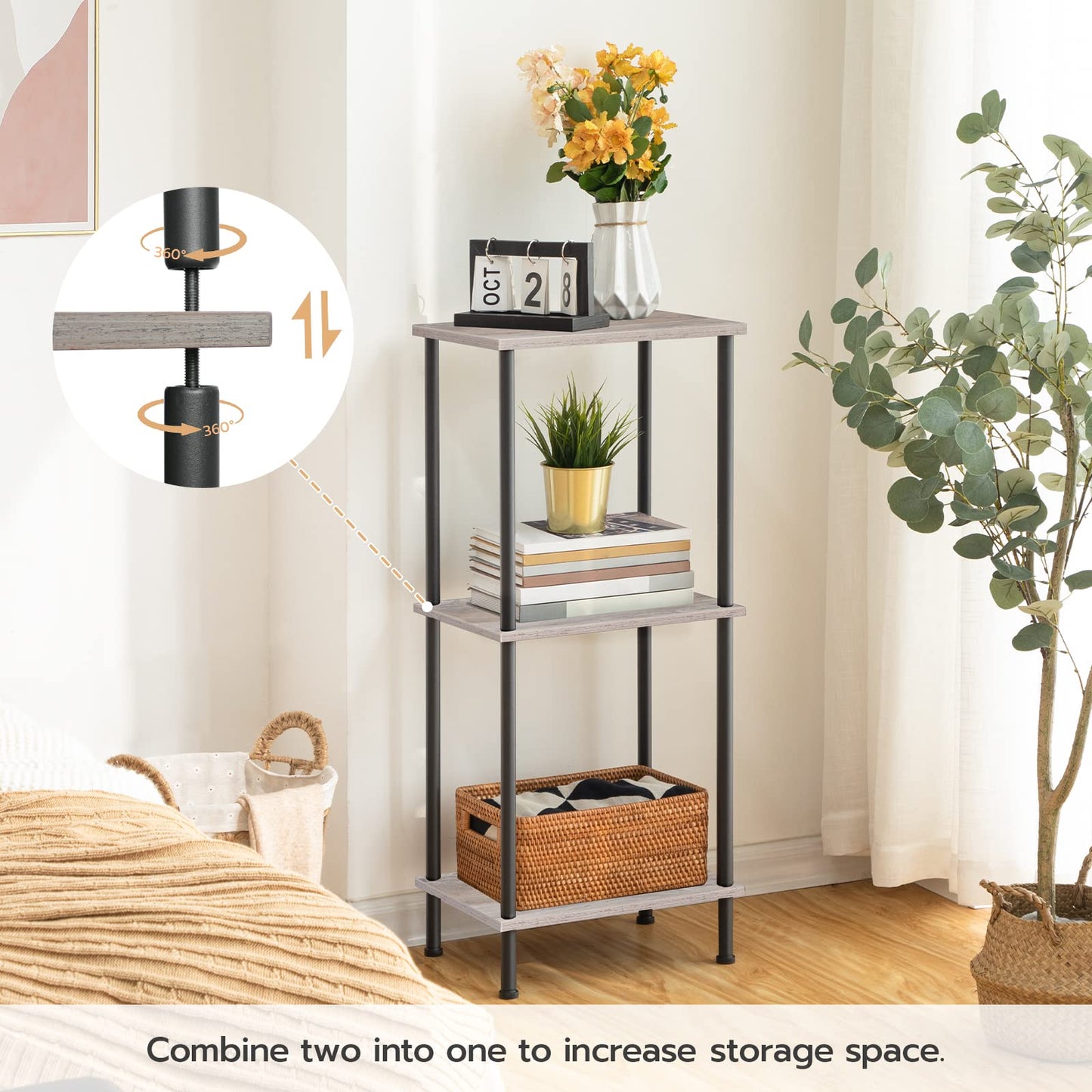 HOOBRO Greige Small Side Table with Double-Layer Storage Shelf