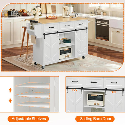 HOOBRO Rolling Kitchen Island with Power Outlet & Drawers