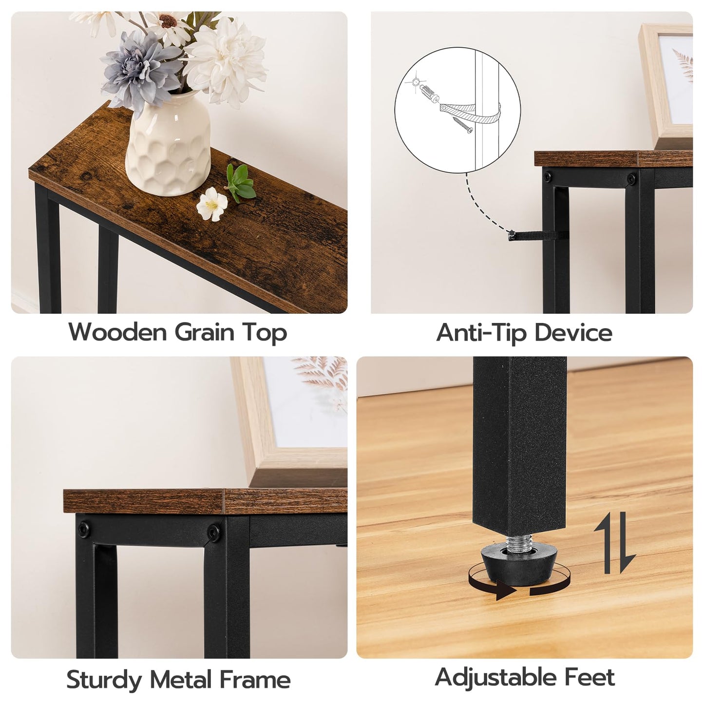 HOOBRO Retro Brown 78.7-inch Narrow Console Table with Charging Station & 2 Power Outlets & USB Port