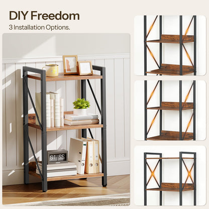 HOOBRO Retro Brown Three-Tier Industrial Style Bookshelf