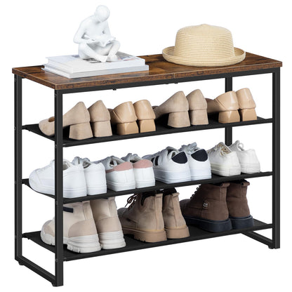 HOOBRO Four-tier Industrial-style Shoe Organizer Rack with 3 Oxford Cloth Shelves &  Top Shelf