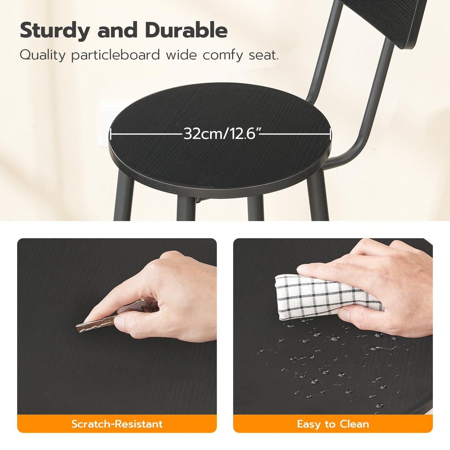 HOOBRO Black 25.2-inch Round Bar Stools with Backrest /2PICS