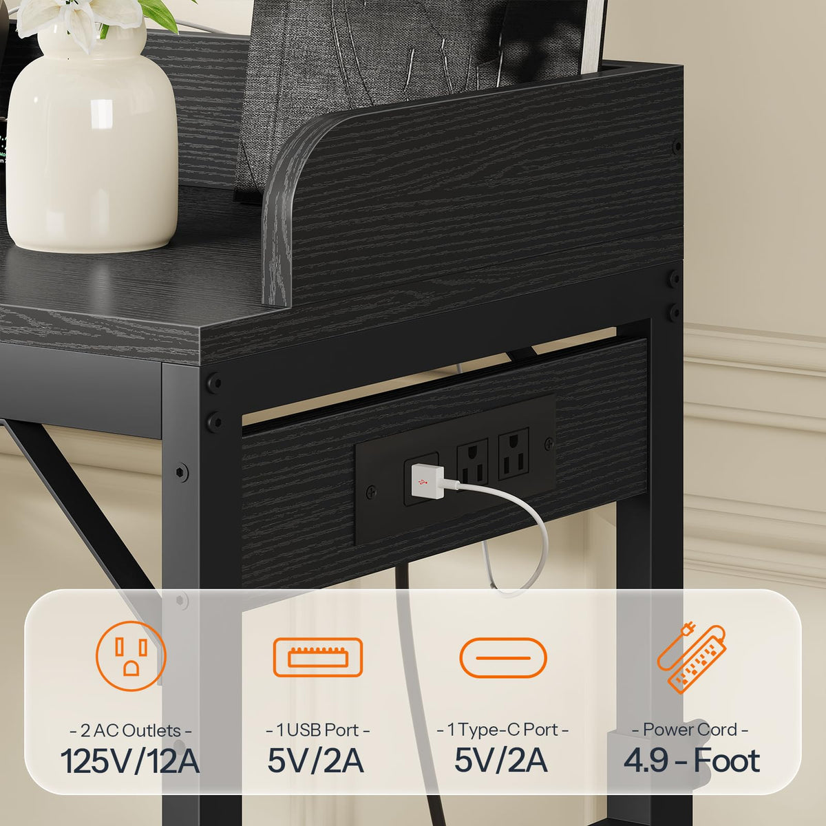 HOOBRO Overbed Table with Wheels, Rolling Table with Outlets & Light Strip for Queen Bed, Mobile Bed Desk & Drawer and Adjustable Height, Giant Computer Desk for Living Room, Black BB180UDDN01