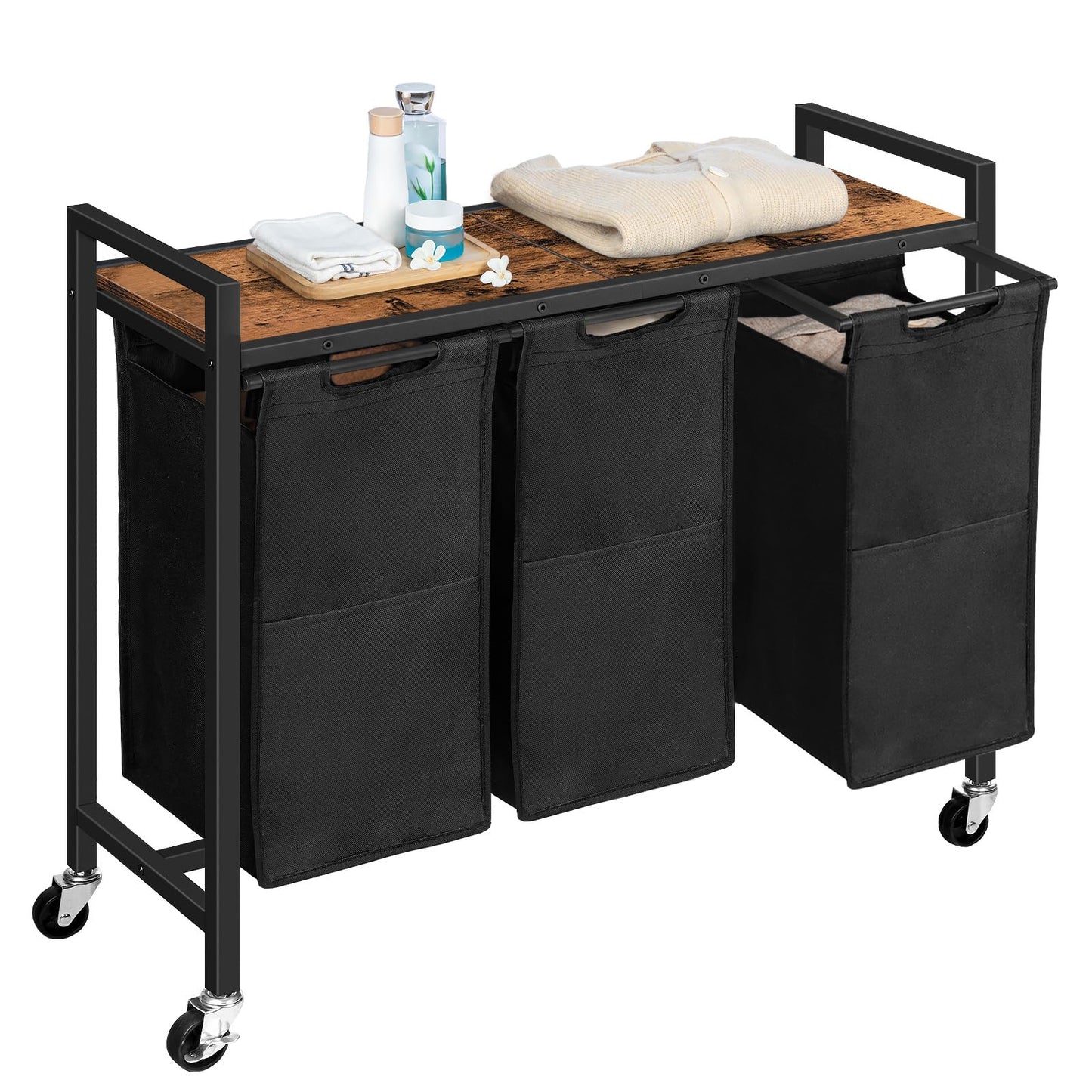 HOOBRO 3 x 11.5 Gallon (43.5 Liters) Wheeled Laundry Basket with Removable Oxford Cloth Laundry Bag