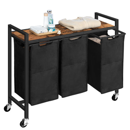 HOOBRO 3 x 11.5 Gallon (43.5 Liters) Wheeled Laundry Basket with Removable Oxford Cloth Laundry Bag