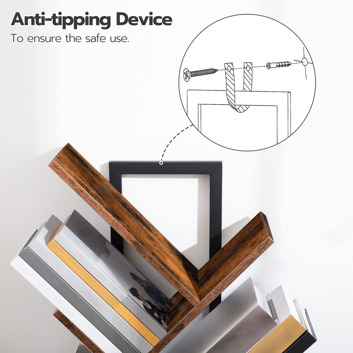 HOOBRO Vintage Brown 9-Tier Floor-Standing Wooden Tree-Shaped Bookshelf