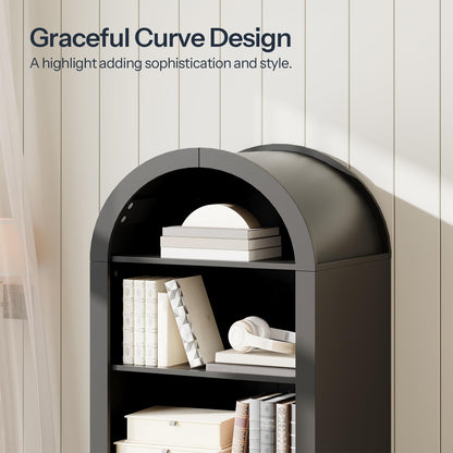 HOOBRO 6-Tier Wooden Arched Bookcase with File Drawers & Adjustable Shelves