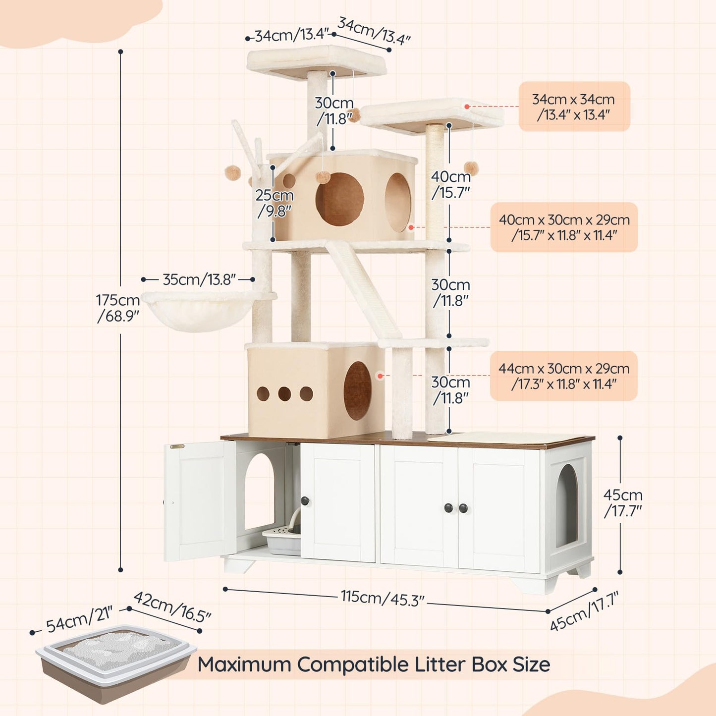 HOOBRO Double Litter Box Enclosure with Cat Tree & Bed & Hammock