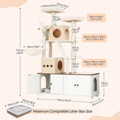 HOOBRO Double Litter Box Enclosure with Cat Tree & Bed & Hammock