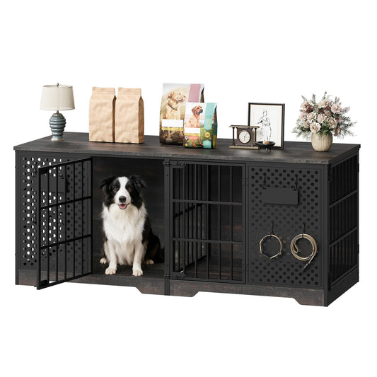 HOOBRO 71 inch Dog Crate Furniture for 2 Large Dogs