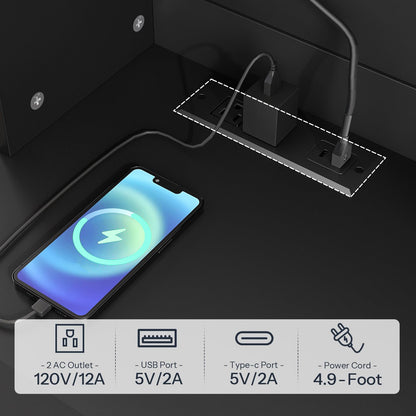 HOOBRO 2 Drawer File Cabinet with Charging Station & LED Lights