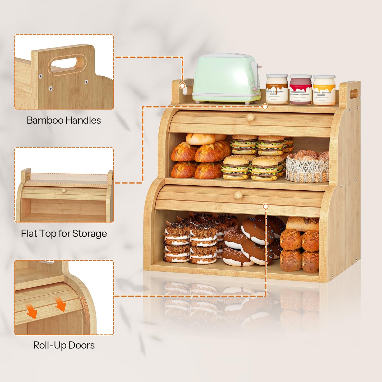 HOOBRO Bamboo Bread Box for Kitchen Countertop