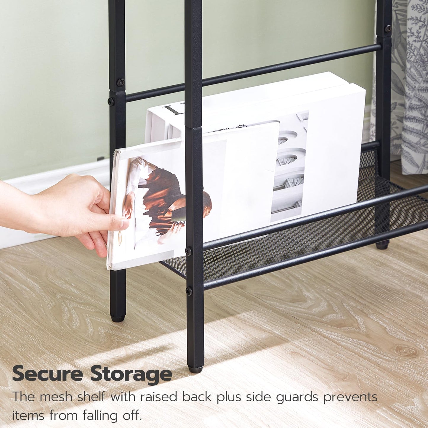 HOOBRO Black Small Narrow Side Table with Charging Station & USB Port & Storage Shelf