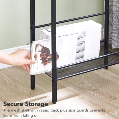 HOOBRO Black Small Narrow Side Table with Charging Station & USB Port & Storage Shelf