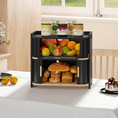 HOOBRO 2-Tier Roll-Top Kitchen Storage Bamboo Bread Box