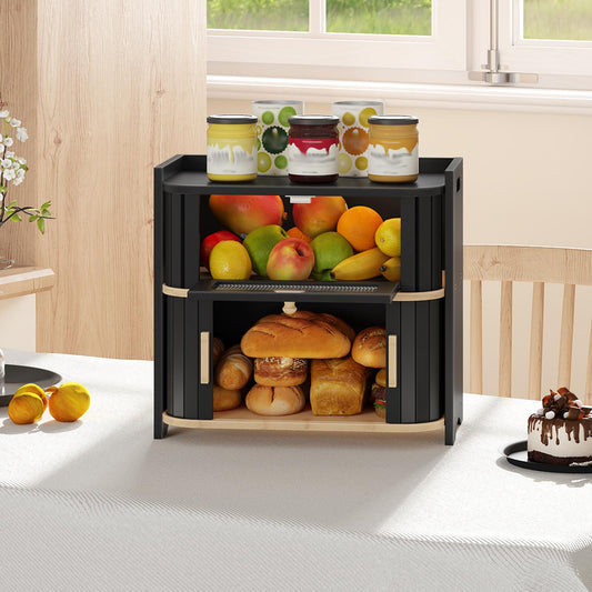 HOOBRO 2-Tier Roll-Top Kitchen Storage Bamboo Bread Box