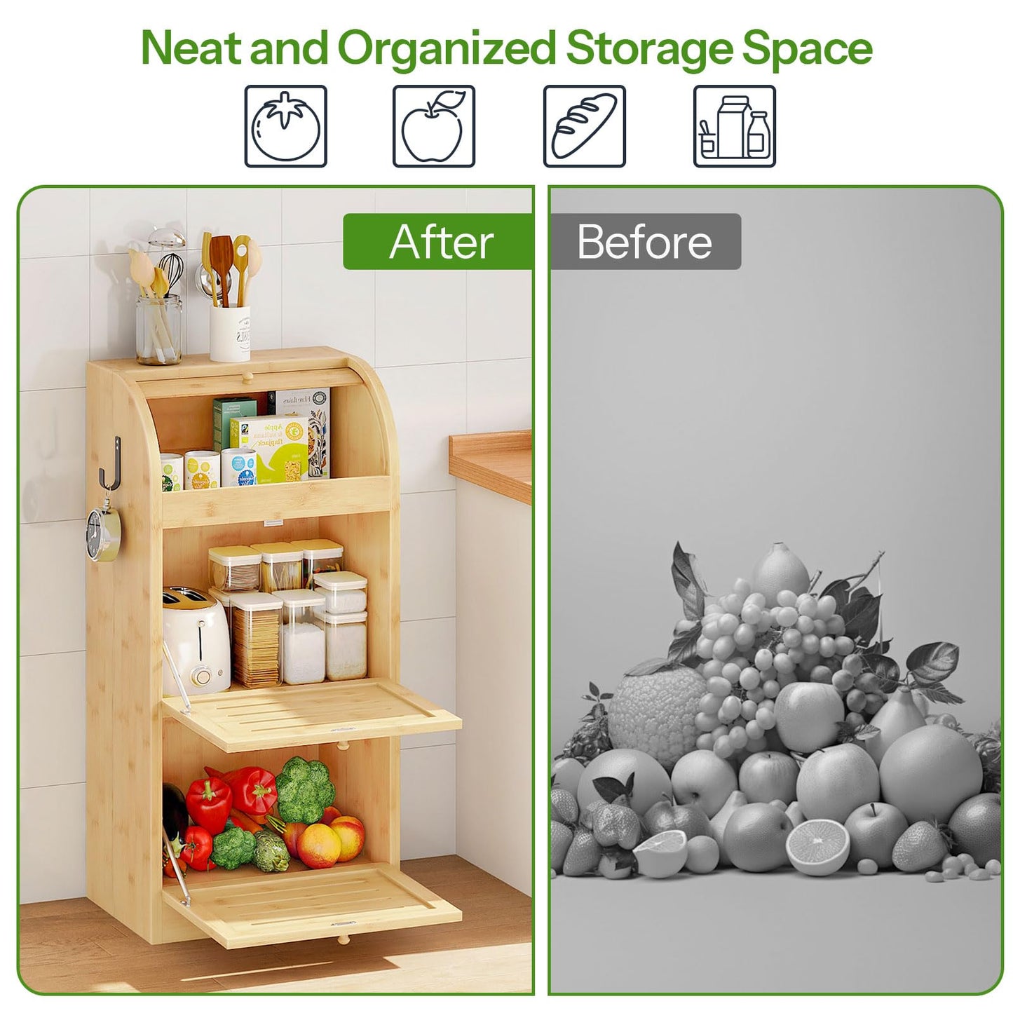 HOOBRO 3-Tier Bamboo Kitchen  Organizer Potato Storage Bin
