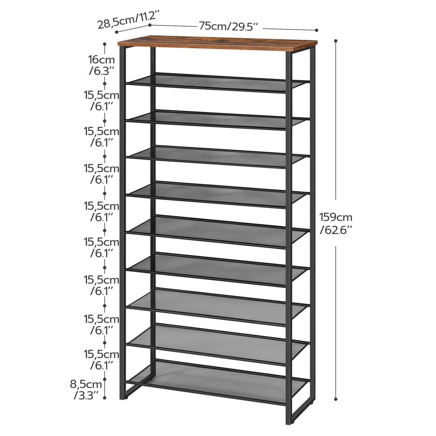HOOBRO 29.5 inch L 10-Tier Shoe Rack Holds 36-40 Pairs of Shoes